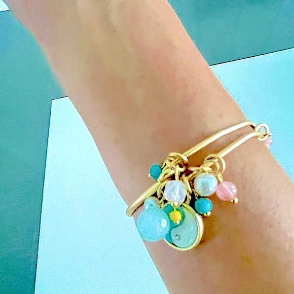 ⭐️ Lucky Brand⭐️turquoise and gold yin and yang beaded charm cuff bracelet - Picture 5 of 6